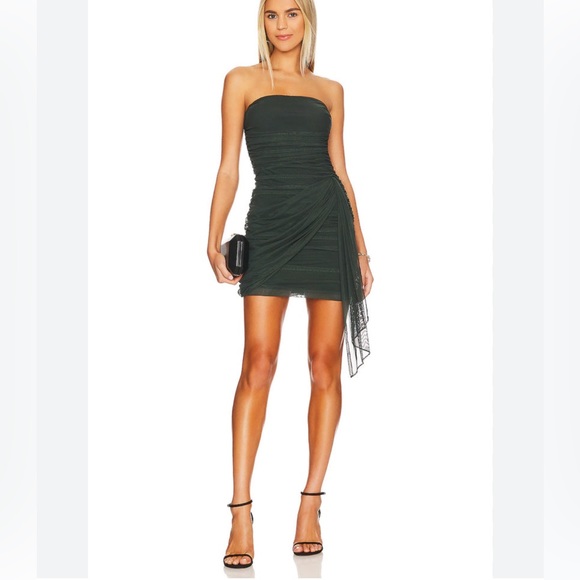 Amanda Uprichard NWOT Anja Ruched Tube Drape Mini Dress in Moss Large Revolve - Picture 2 of 9